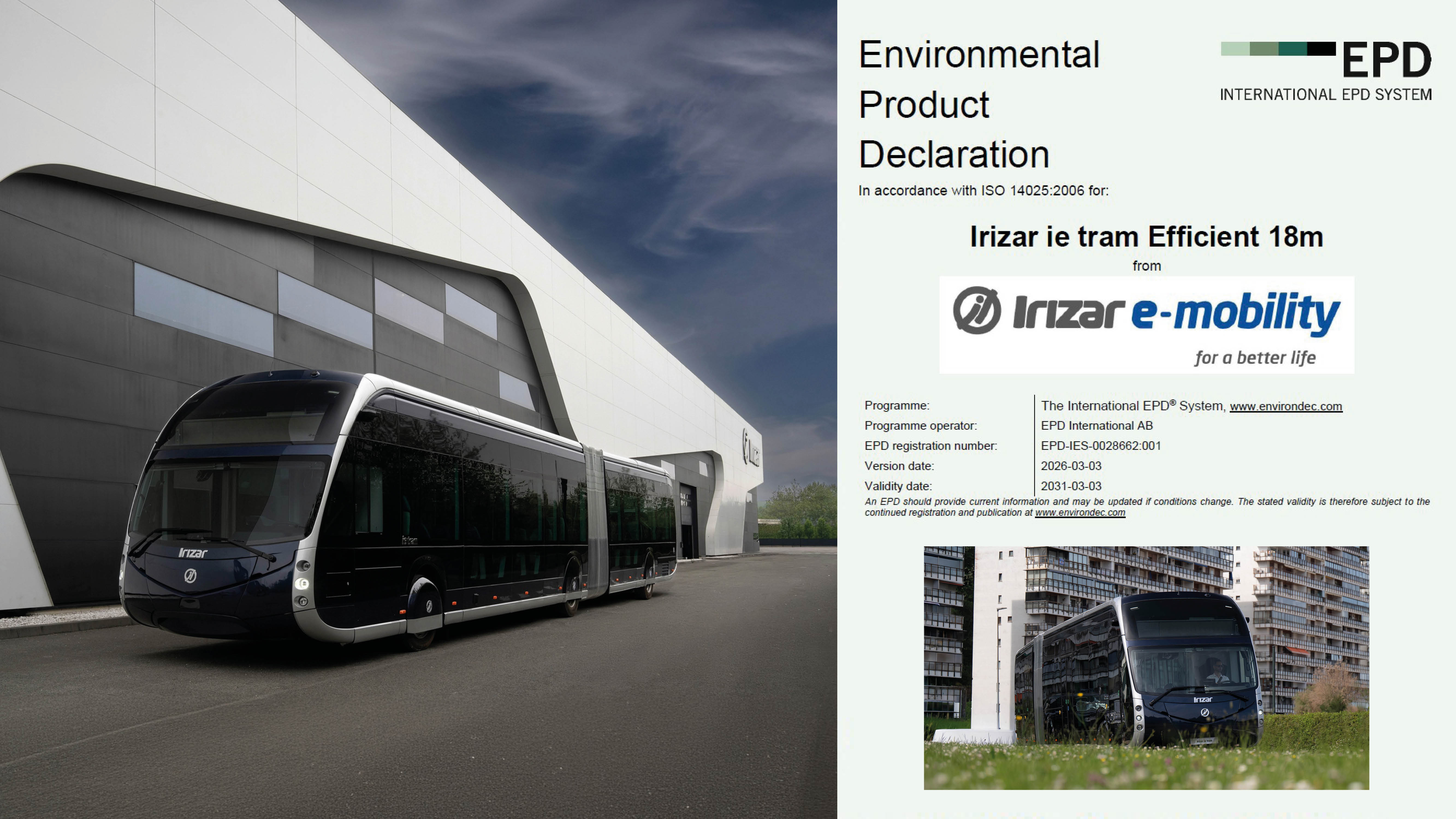 Un nuevo autobús de Irizar e-mobility recibe la declaración EPD
