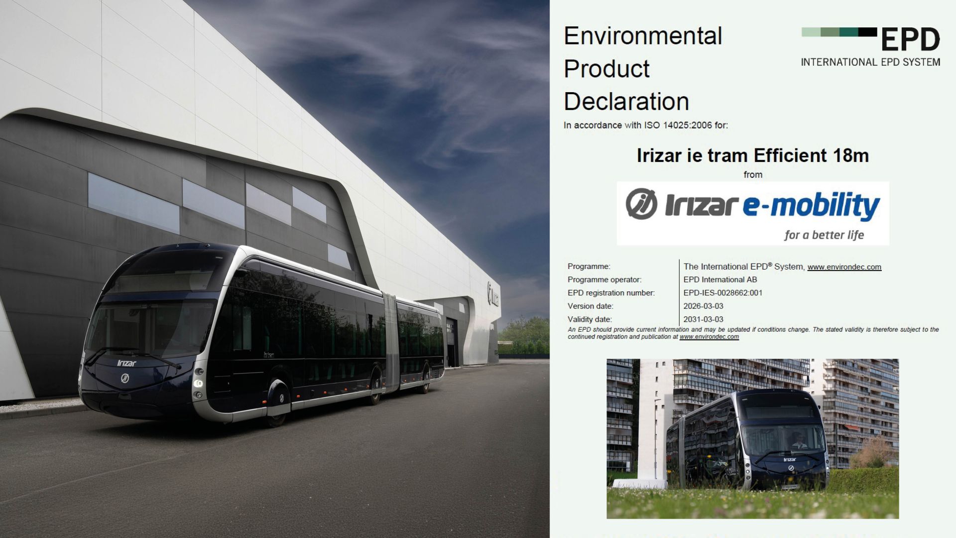 Un nuevo autobús de Irizar e-mobility recibe la declaración EPD
